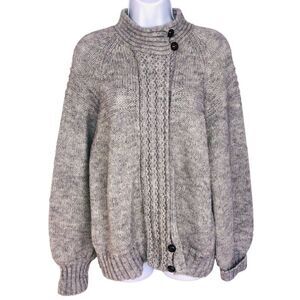 Vintage 80s Stamford Sweater Womens L Gray Cardigan Wool Cable Knit Chunky
